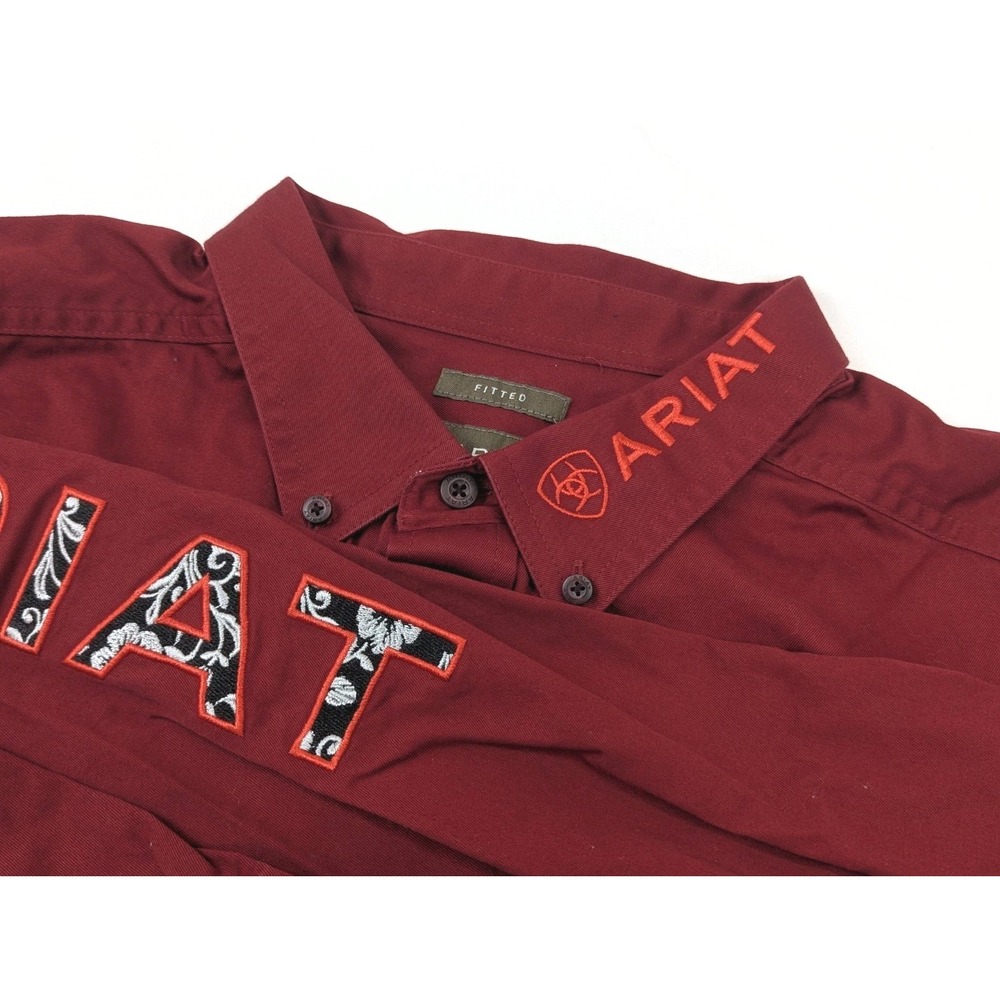 Ariat Team Shirt Mens 2XL Red Chambray Cotton Button Down Long Sleeve Rodeo